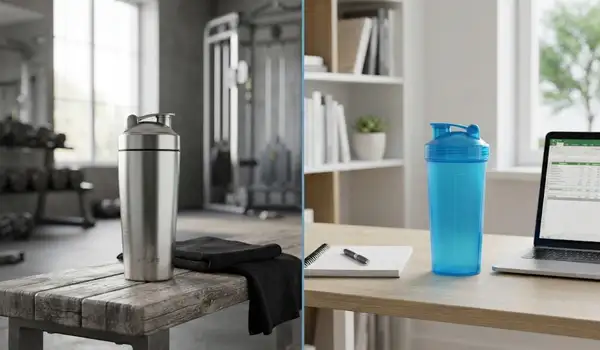 کاربرد شیکر فلزی در باشگاه ورزشی و استفاده از شیکر پلاستیکی سبک روی میز کار